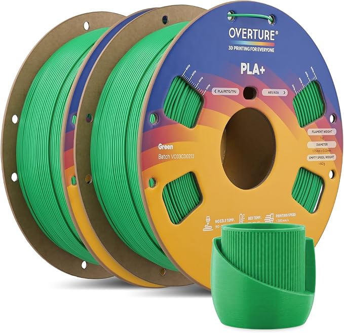 OVERTURE 2KG Bundle High Speed PLA+ 3D Printer Filament 1.75mm, Upgraded Rapid PLA 2.0 with Enhanced Toughness & Stability, 2 Pack 1kg Spool (2.2lbs) Fit Most FDM 3D Printers (Green*2)