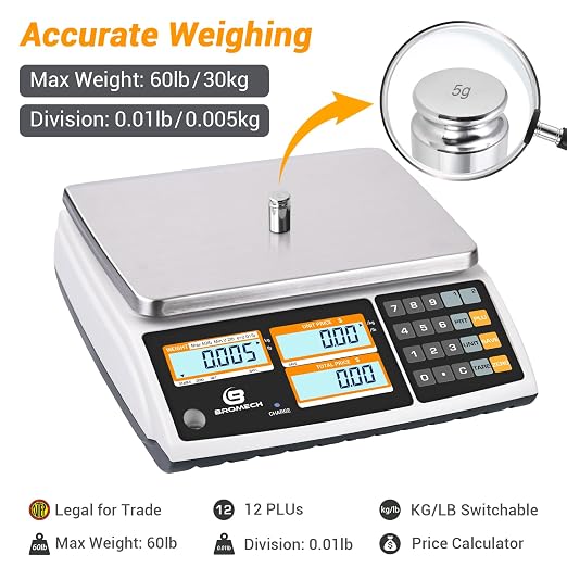 Price Computing Scale NTEP Certified for Legal Trade, Commercial Grade with Dual LCD Display, 60lb Stainless Steel Platform for Meat Shop, Deli, Produce Farmers Market COC#21-001