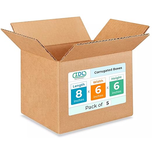 Small Moving & Shipping Boxes 8 x 6 x 6 inches (5-Pack) - Extra Strength 200 lb vs Regular - USA-Made Corrugated Cardboard Boxes - Shipping Box for Small Business - Cardboard Box by IDL Packaging