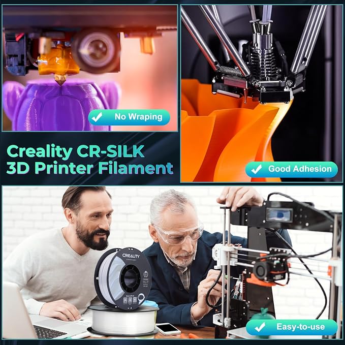 Creality Silk PLA Filament Multicolor 4 Kg, Smooth, Silky 3D Printer Filament 1.75mm, +/-0.02mm, Enhanced Printability, 3D Printing Filament, 4 Spools 1Kg