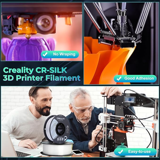 Creality Silk PLA Filament 1.75mm 4kg, Shiny Metallic 3D Printer Filament 1Kg Spool, Dimensional Accuracy +/- 0.02mm, Compatible with Most FDM 3D Printers(Gold&Sliver&Blue&Purple)