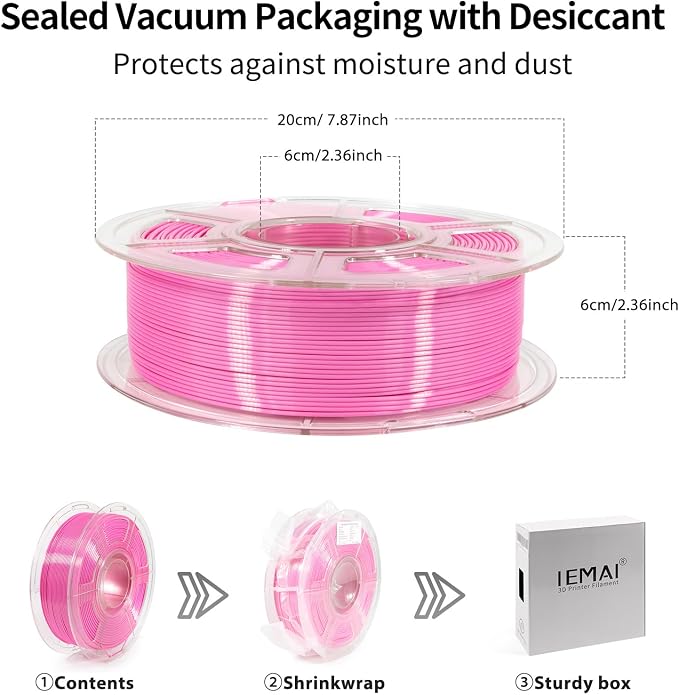 IEMAI Pink Silk PLA Filament 1.75mm 1kg, Silky Glossy Finish 3D Printer Filament Max 600mm/s Printing, Enhanced Toughness & Neatly Wound for DIY, Art & Home Décor