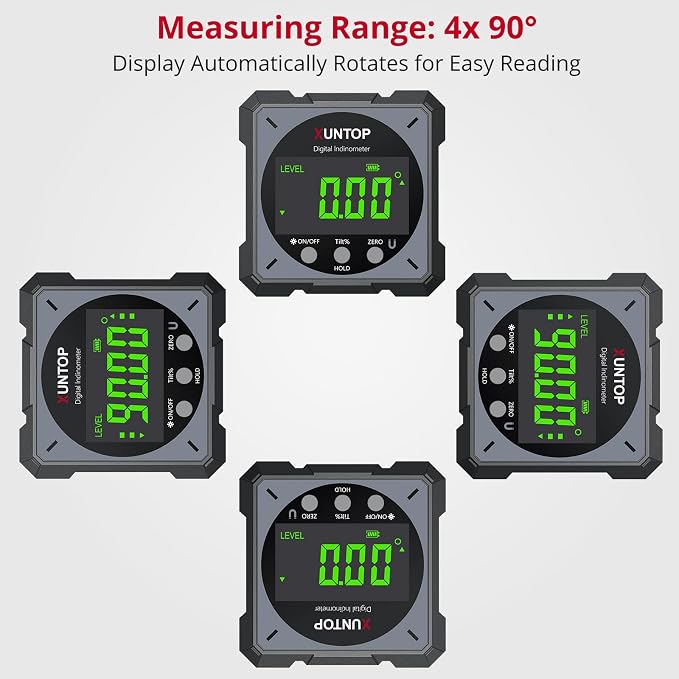 XUNTOP USB Charging Digital Level Box Angle Finder with Laser (Class 2, <1mW Output), 4-Side Strong Magnetic Angle Gauge IP54 Waterproof Inclinometer Level, Saving Effort Hanging Decorations-Gray