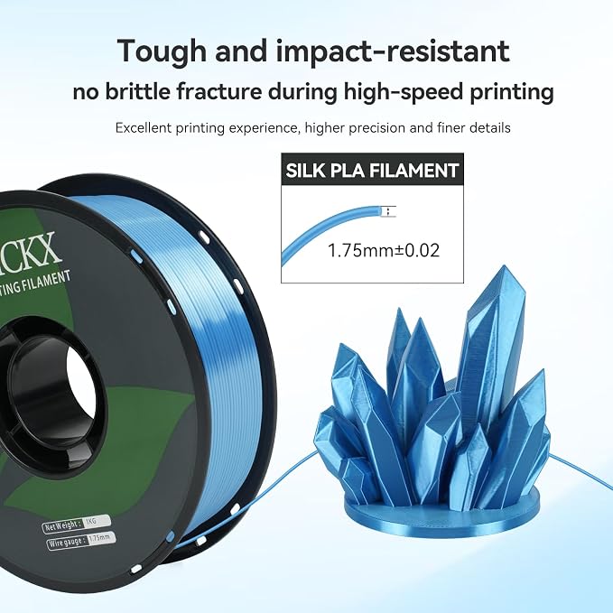 10 Roll Silk Monochrome PLA 3D Printer Filament Bundle, 1.75mm, 10-Color Set, 1KG Spool(2.2lbs), Dimensional Accuracy +/- 0.02mm
