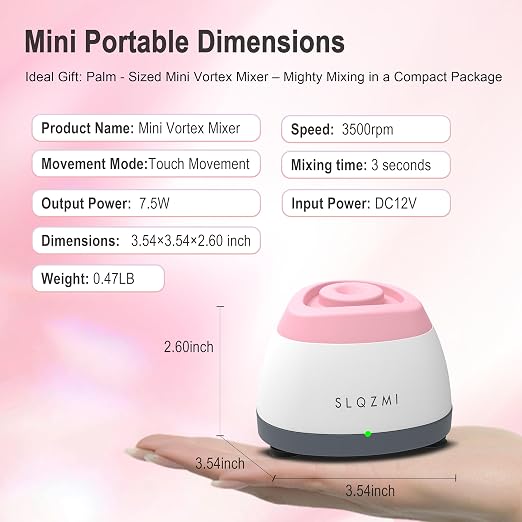 Mini Vortex Mixer, Nail Polish Shaker, Paint Shaker & Paint Mixer for Gel Polish, Acrylic Paints, Eyelash Adhesives, Tattoo Ink, Lab Vortex Mixer for Centrifuge Tubes and Test Tubes (Pink)