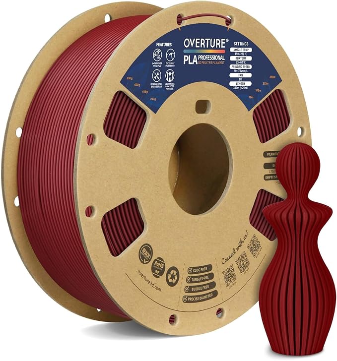 OVERTURE PLA Plus (PLA+) Filament 1.75mm, Stronger & More Durable, Professional Toughness 3D Printer Filament 1kg (2.2lbs), High Precision +/- 0.02mm, Tangle-Free(Wine)