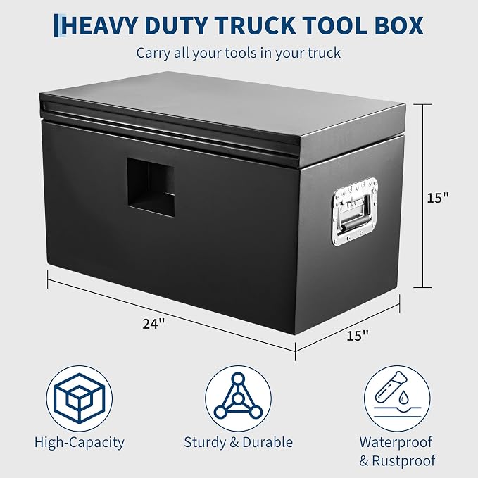 GarveeTech Truck Bed Tool Box Heavy Duty Steel Toolbox with Hydraulic-Assisted Lid, Drill-Proof Lock & Weatherproof Seal, Universal Mount for Pickup, Truck Bed, RV, Trailer