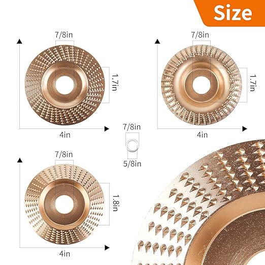 Pomsare 3PCS Angle Grinder Polishing Pad, Wood Carving Disc Set for 4 1/2 Inch Angle Grinder, Heavy Duty Wood Sanding Disk Grinding Wheel, Stump Grinder Attachments for Wood Cutting Shaping
