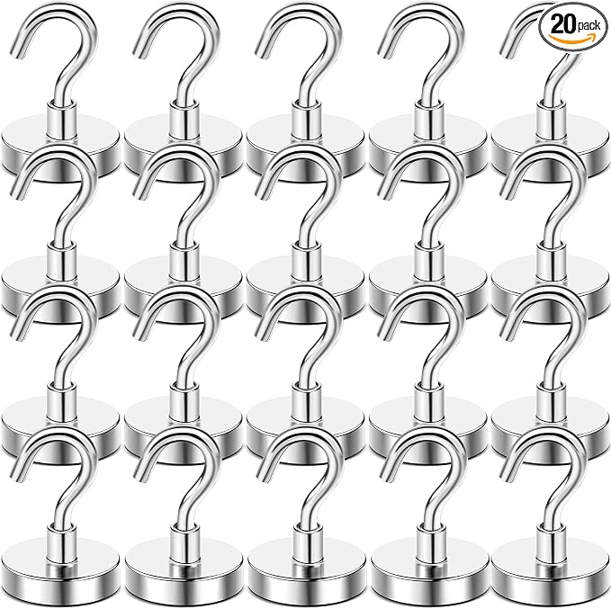 DIYMAG Magnetic Hooks, 85 LB Heavy Duty Strong Magnet with Hook, Rare Earth Neodymium Magnets for Hanging, Magnetics Hanger for Curtain, Home, Kitchen, Workplace, 20 Packs