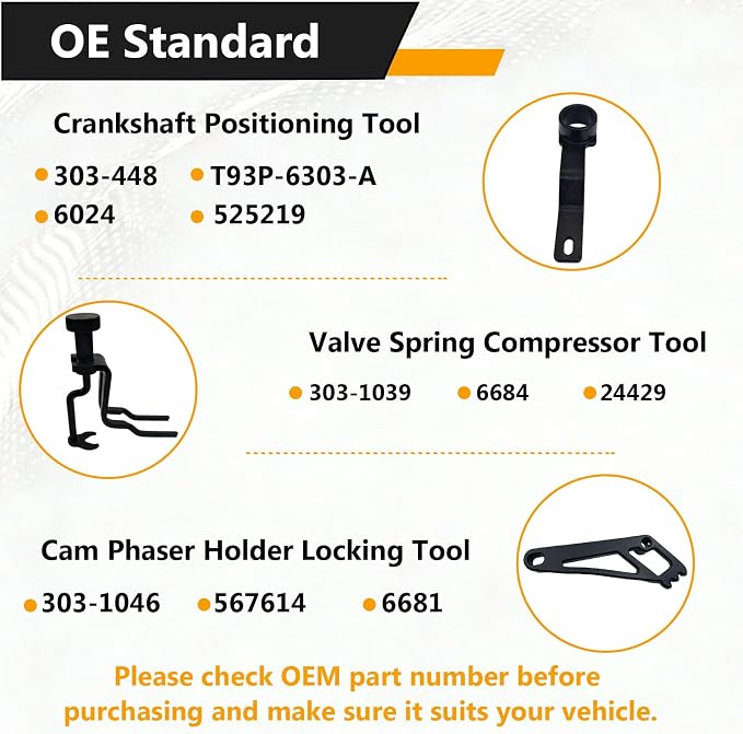 Engine Timing Chain Kit Combo Set, Including Camshaft Tool, Valve Spring Compressor, Valve Cam Phaser Lock Out Kit, Timing Belt Tools Compatible with Ford 4.6L 5.4L 6.8L 3V Engines