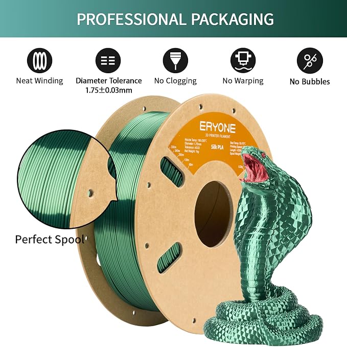 ERYONE Silk PLA Filament for 3D Printer 1.75mm +/- 0.03mm, Shiny Filament 1kg (2.1lbs)/Spool, Olive Green