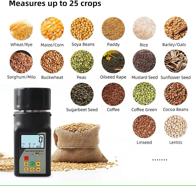 MG-Pro Portable Mini Cup Grain Moisture Meter for Coffee,Cocoa,Rice,Wheat 25 Kinds Grains Moisture Tester Wiht 99 Groups Data Storage