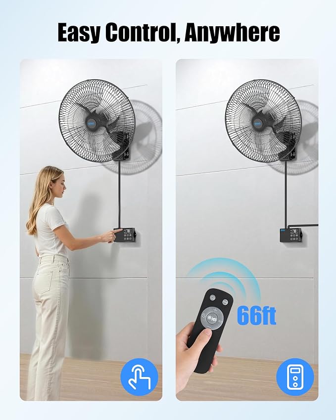 20" Wall Mounted Fan with Thermostat, Oscillating Outdoor Wall Mount Fan with Remote, 1-18H Timer, 3-Speed 4750 CFM High Velocity Industrial Wall Fan for Garage, Farm, Patio, Workshop, Barn