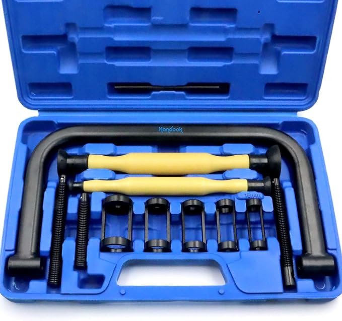 Handook 12Pcs Valve Spring Compressor with Valve Lapper Tool, Valve Spring Removal Tool with C Clamp for Motorcycle, ATV, Car, Small Engine Vehicle Equipment