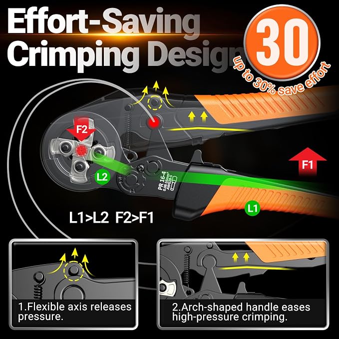 Preciva Ferrule Crimping Tool Kit with Wire Stripper, Quadrilateral Ferrule Crimper for AWG 28-5（0.08-16mm²） Self-Adjustable Ratchet Ferrule Terminals Crimping Tool with 1660Pcs Ferrules Connectors