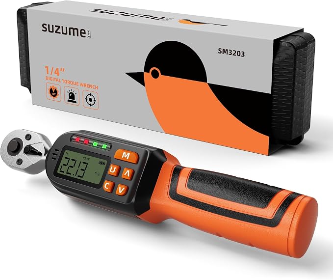 SUZUME 1/4 Torque Wrench Digital (1.1-22.2 Ft.Lb/ 1.5-30 N.m) Data Storage Digital Torque Wrench 1/4 Drive with Buzzer and LED Flash ±2% High Accuracy Digital Torque Wrenches for Bicycle