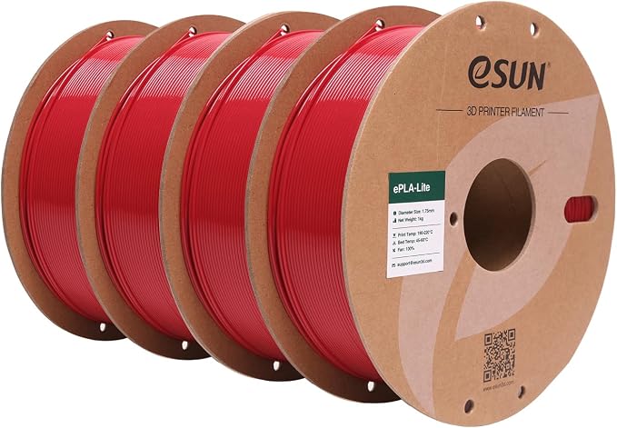 eSUN PLA Filament 1.75mm, High Toughness 3D Printer Filament Upgraded PLA Filament, Dimensional Accuracy +/- 0.03mm, 1KG per Spool, 4 Spools 3D Printing Filament for 3D Printers, Fire Engine Red