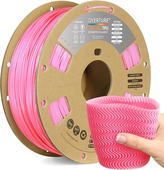 OVERTURE High Speed TPU 95A Flexible 3D Printer Filament 1.75mm | High Elasticity & Durability Filament,1kg Spool(2.2lbs),Fit Most FDM Printer(HS TPU Pink)