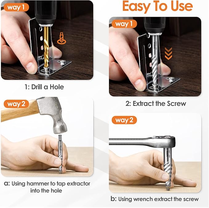 6 Pcs Screw Extractor Spiral Flute Bolt Extractor Set Stripped Screw Remover Cr-MO Easy Out Bolt Extractor Set Cool Gadgets for Men,Removing Stripped Screws and Broken Bolts