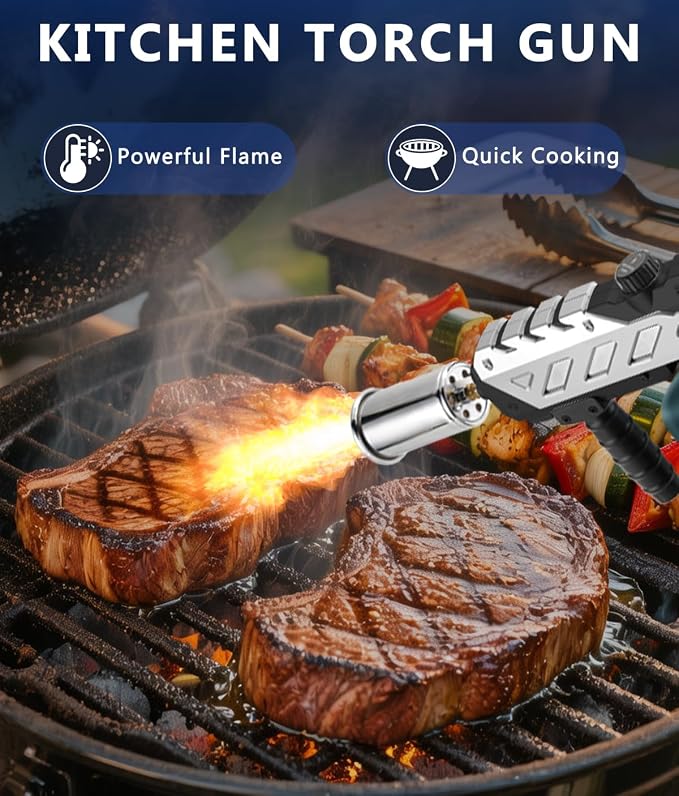 Powerful Propane Torch with Detachable Design, Kitchen Blow Torch Gun with Adjustable Flame, Torch Burner Flamethrower for BBQ, Charcoal Lighter, Campfire, Weeding (Tank Not Included)
