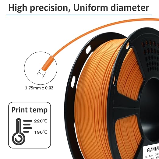 GIANTARM 3D Printer Filament, Orange Pla Filament, 1Kg(2.2lbs) Spool, 1.75mm Dimension Accuracy +/- 0.03mm, 3D Printing Filament