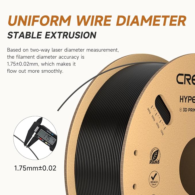 Official CREALITY Hyper PLA Filament 1.75mm Black 2KG, 30-600mm/s High Speed PLA 3D Printer Filament, 2 Pack 1kg Spool(2.2lbs) PLA, Dimensional Accuracy +/-0.02mm, Fit Most FDM 3D Printer