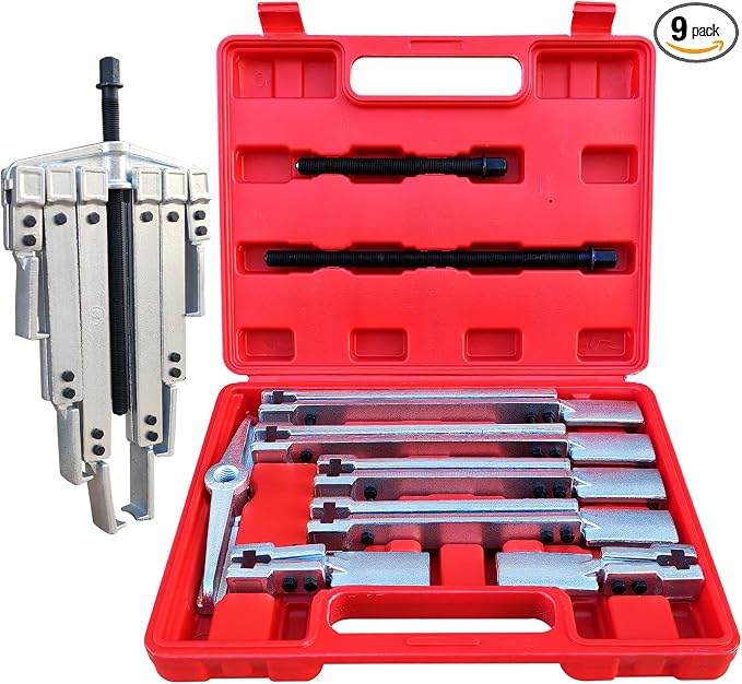 3 in 1 Gear Puller Set,9pcs 2 Jaw Bearing Flywheel Puller Kit with Reversible Jaws,Cr-V Steel Heavy Duty Pulley Puller Tool for Pulley Gear Bearing Flywheel Removal.