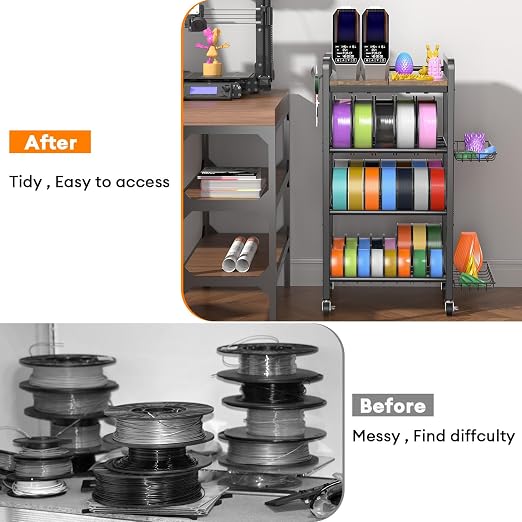 3D Printer Filament Storage Rack- 4 Tiers Filament Spool Holder, Heavy Duty 3D Printing Stand Filament Organizer with 360° Wheels, Metal Filament Stand Shelf for PLA/ABS/TPU/Nylon (Black)