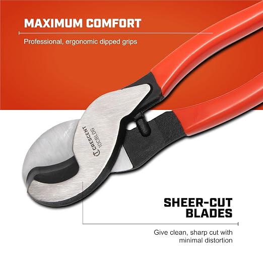 Crescent Cable Cutter, Dipped Handle Pliers - Premium Cutting Pliers with Sheer-Cut Blades & Ergonomic Grip - Professional-Grade Hand Tool - 10" - 10CBLDG