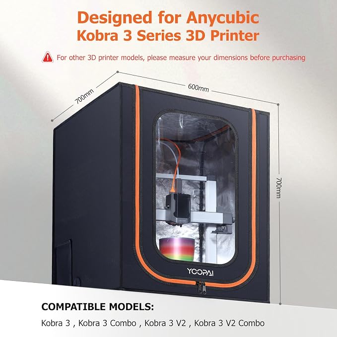 YOOPAI 3D Printer Enclosure with LED Light, Compatible with Anycubic Kobra 3 /Kobra 3 Combo/Kobra 3 V2 / Kobra 3 V2 Combo 3D Printers, Premium Dustproof Tent Constant Temperature Protective Cover
