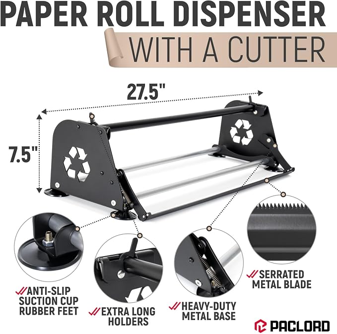 24" Paper Dispenser with Cutter + 30 lb Natural Brown Kraft Paper Roll | Heavy-Duty Steel Holder and 24" x 1200 ft USA-Made Kraft Paper for Packaging, Void Fill, Shipping & Moving