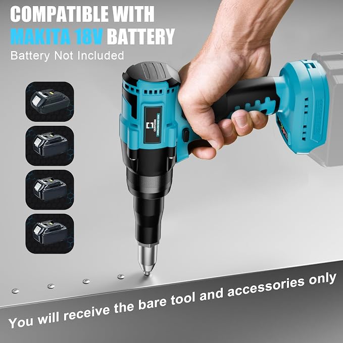 Cerycose Rivet Gun Compatible with Makita 18V Battery,Tool Only Cordless Riveters Tool,Brushless Rivet with 3 Size(1/8", 5/32", 3/16") Aluminum Rivets & LED Light for Construction