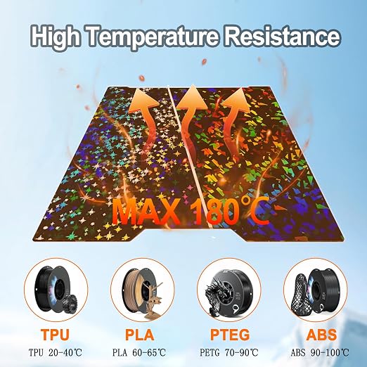 355x346mm PEF+PEY Holographic Build Plate for Bambu Lab H2S/H2D, Rainbow Confetti PEF+Galaxy PEY Spring Steel Plate Print Bed Heated Bed for Bambulab H2D 3D Printers