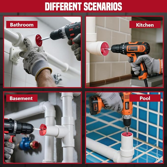 9Pcs PVC Pipe Reamer Kit, Durable Aluminum PVC Fitting Saver for Sch.40 CPVC, ABS, Lightweight Socket Saver Plumbing Tool Includes 1/2", 3/4", 1", 1-1/4", 1-1/2", 2", 2-1/2", 3", 4",1/2" Drill