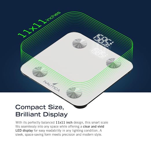 Nautica Body Tracker Digital Bathroom Scale, Bluetooth-Enabled Smart Scale with BMI, Body Fat, Muscle Mass Tracking & More, Syncs with Smartphone App for Body Composition Tracking, 396 Lbs.