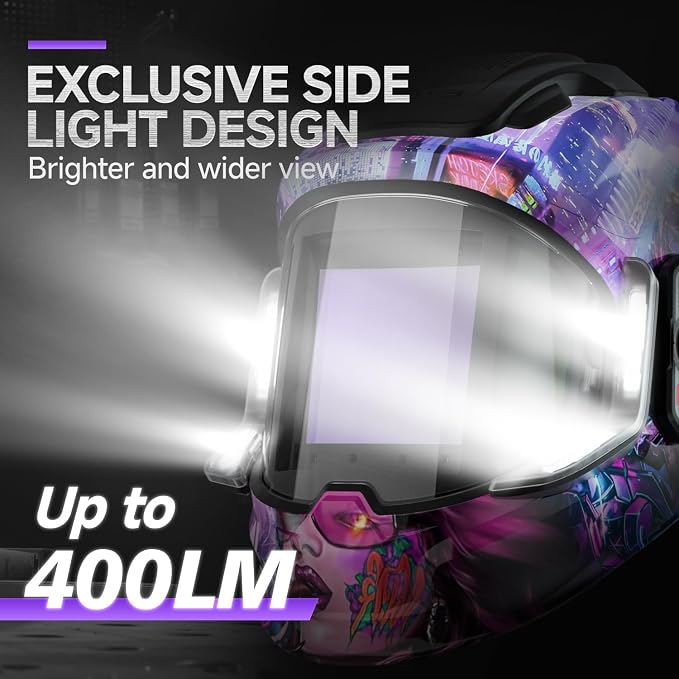ANDELI Welding Helmet with 4 LED Light, 180° Panoramic 6 Arc Sensor True Color Auto Darkening Welding Hood with Internal Display, 2400mAh Rechargeable Battery for TIG/MIG/Cut/Grind MONERCP-LED-PRO