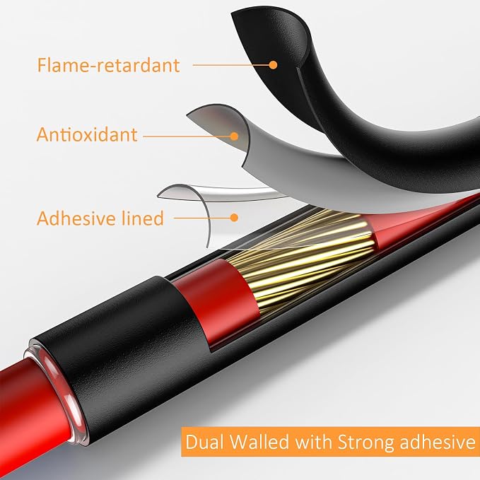 Heat Shrink Tubing Kit 355pcs - 3:1 Adhesive Lined - Electrical Waterproof Industrial Heat Shrink Tape Terminals- Marine Grade Wire Connector Shrink Wrap Tube - 3.15" Length - Black and Red