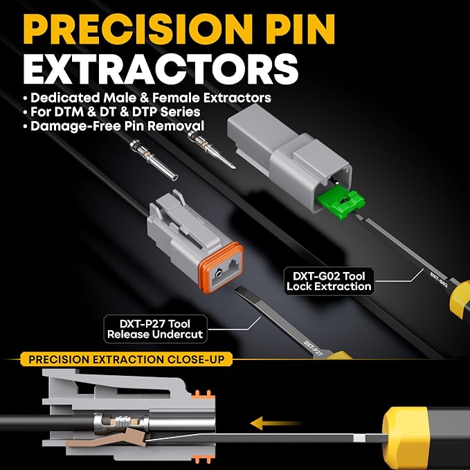 Deutsch DT Series Connector Crimping Tool Kit, 2/3/4/6 Pin Waterproof Automotive Electrical Connectors with 22–14 AWG Deutsch Crimp Tool & Pin Removal Tool for Automotive Wire Harness Repair