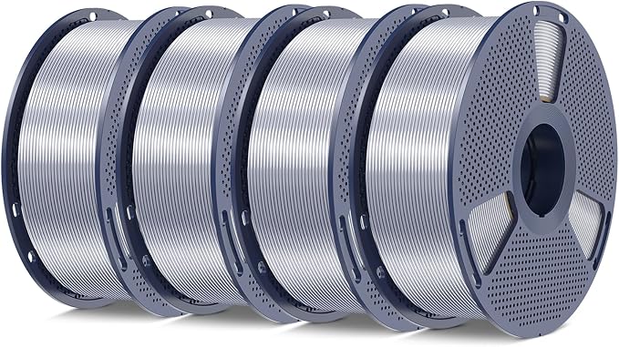 SUNLU Silk PLA+ Filament 1.75mm, Chrome Like Gloss Finish, Smooth Silk Texture, Upgraded Formula for Stable Printing, 4kg(8.8lbs) PLA Plus 3D Printer Filament, Silver 4 Pack