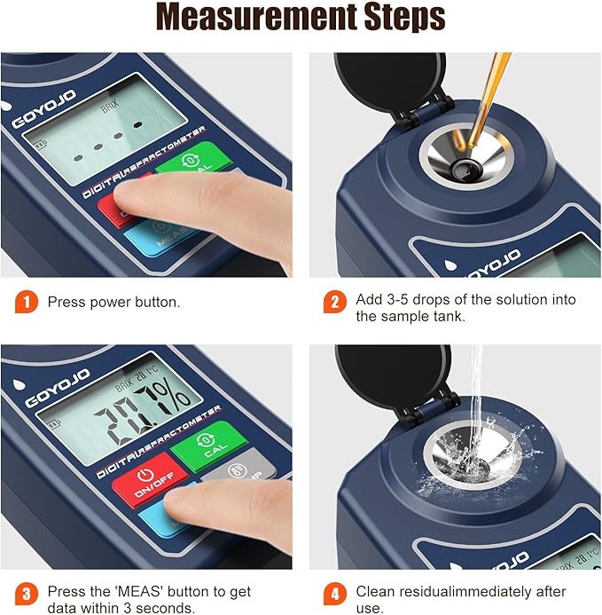 Digital Brix Refractometer GOYOJO Brix Meter Lab Refractometer ±0.5 Brix/1℃ Accuracy, 0-55% Range with ATC for Fruits Juices, Beer, Wine, Coffee &Mor Liquid Sugar Content Test