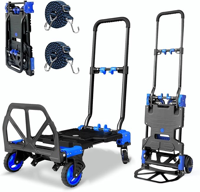 2-in-1 Hand Truck Dolly, 330LB Heavy Duty Carrying Portable Handtruck, Folding Hand Dolly with 4 Wheels&Retractable Handle for Moving, Luggage, Shopping, Office