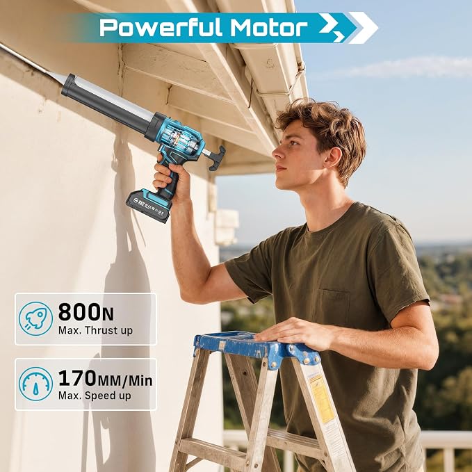 SEESII Electric Caulking Gun & Tile Suction Cup Combo – Cordless Caulk Gun with 1x 2000mAh Batteries + 200 kg Heavy-Duty Glass Suction Cup Lifter for DIY, Home Improvement & Construction