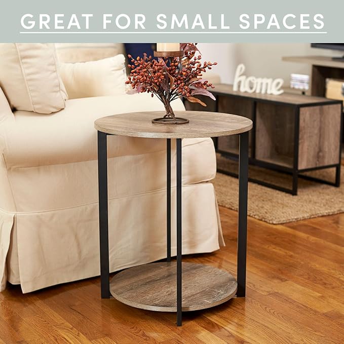 Household Essentials Wooden Side End Table with Storage Shelf | Ashwood