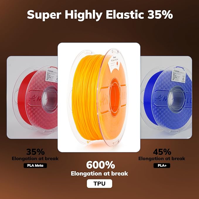 AMOLEN 95A TPU 3D Printer Filament, 1.75mm Glow in The Dark Orange, Soft TPU Flexible 3D Printing Filament, Best with UV Lamps, 1kg Spool, Dimensional Accuracy +/- 0.02 mm, Fit Most 3D Printers