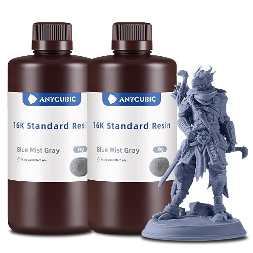 ANYCUBIC 16K 3D Printer Resin, Superior Precision & Low Shrinkage 3D Resin with Matte Finish, High Hardness, Low Odor, 405nm UV Resin for LCD DLP 3D Printers (Blue Mist Gray, 2kg)