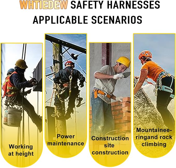 Safety Harness Fall Protection Kit with Shock Absorbing Lanyard, Roofing Work Harnesses Full Body Safety Harness for Construction (Yellow)
