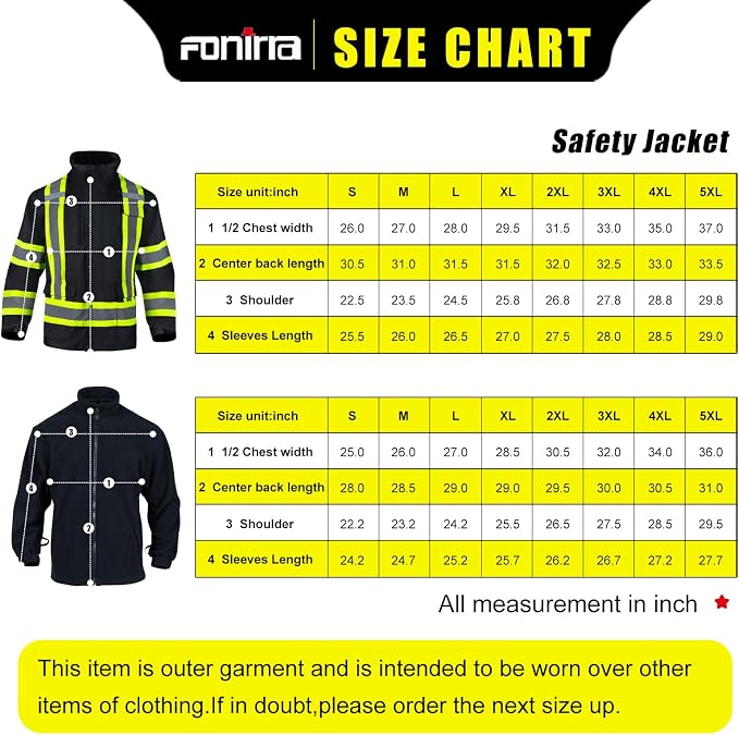 FONIRRA High Visibility Safety Jackets for Men 3-in 1 Hi Vis Reflective Winter Jacket Waterproof ANSI Class 3