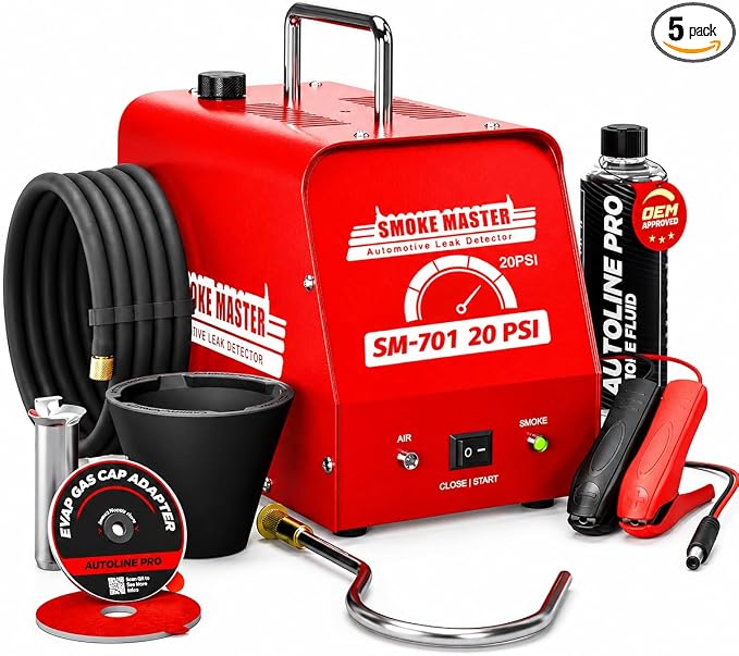 AutoLine Pro *2025 New Model* Automotive High Volume Smoke Machine - EVAP Leak Detector with Built-in Air Compressor - Model 701 – EVAP Vacuum Exhaust Smoke Detector Tools Kit - Red