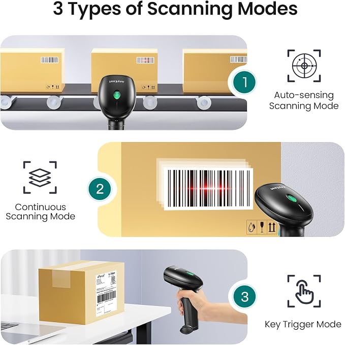 Bluetooth Barcode Scanner Wireless: Inventory 2D 1D QR Code Scanners with Stand for Computer POS, Handheld CMOS Image Bar Code Reader for Warehouse Supermarket（Green）