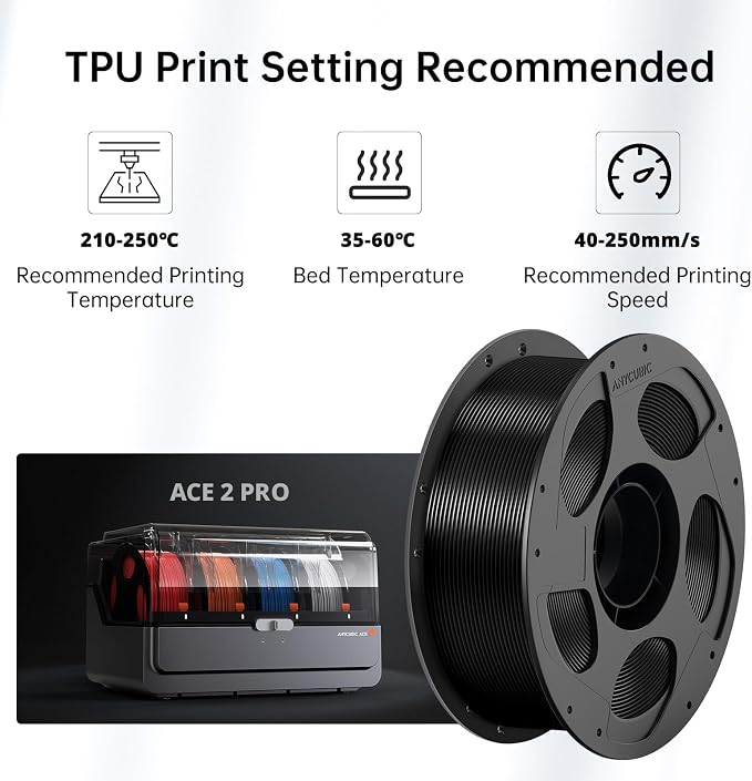 ANYCUBIC TPU Filament 1.75mm for Anycubic ACE 2 PRO, 68D Hard Rigid Flexible TPU 3D Printer Filament, Compatible with Most FDM 3D Printers, 1KG Spool, Blue